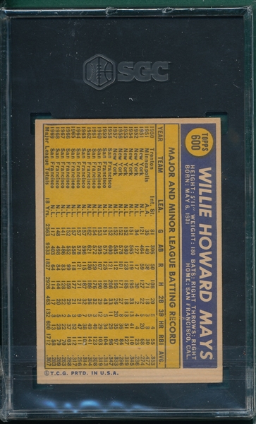 1970 Topps #600 Willie Mays SGC 4