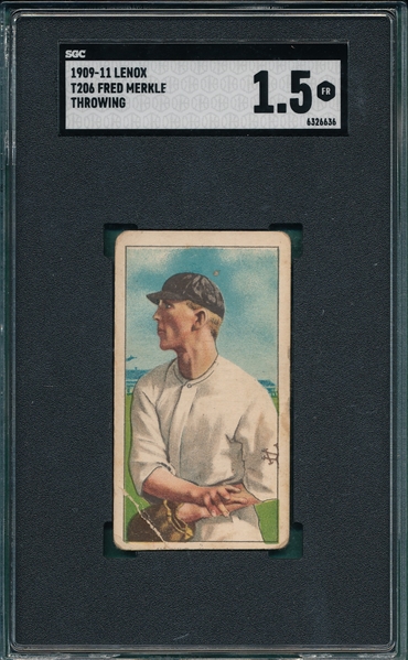 1909-1911 T206 Merkle, Throwing Lenox Cigarettes SGC 1.5