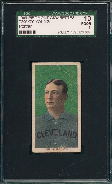 1909-1911 T206 Cy Young, Portrait, Piedmont Cigarettes SGC 10