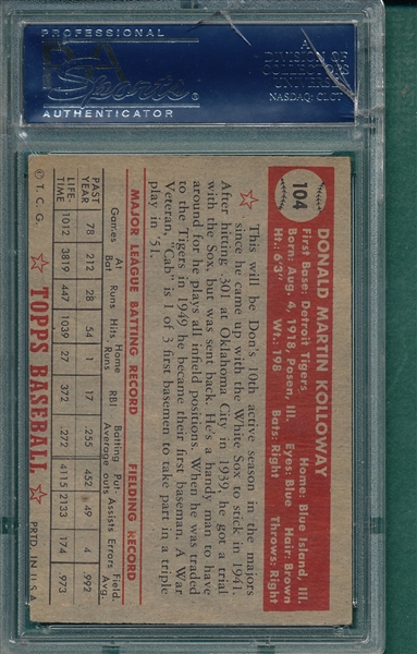 1952 Topps #104 Don Kolloway PSA 4