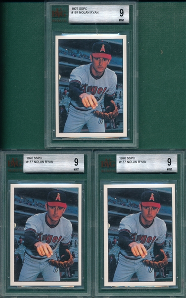 1975 SSPC #187 Nolan Ryan, Lot of (3) BVG