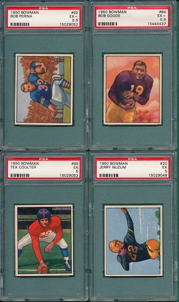 1950 Bowman Football Lot of (4) W/ #62 Perina PSA 