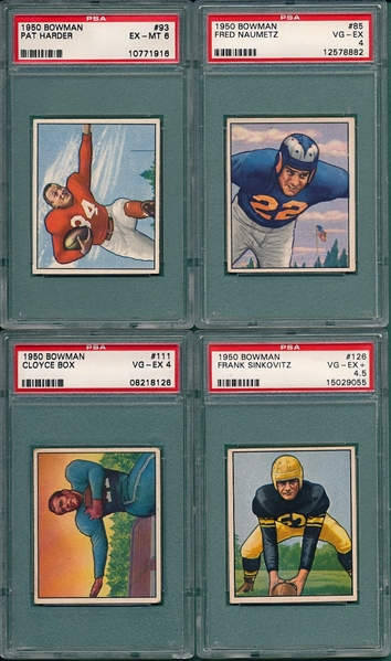 1950 Bowman Football Lot of (4) W/ #93 Harder PSA 