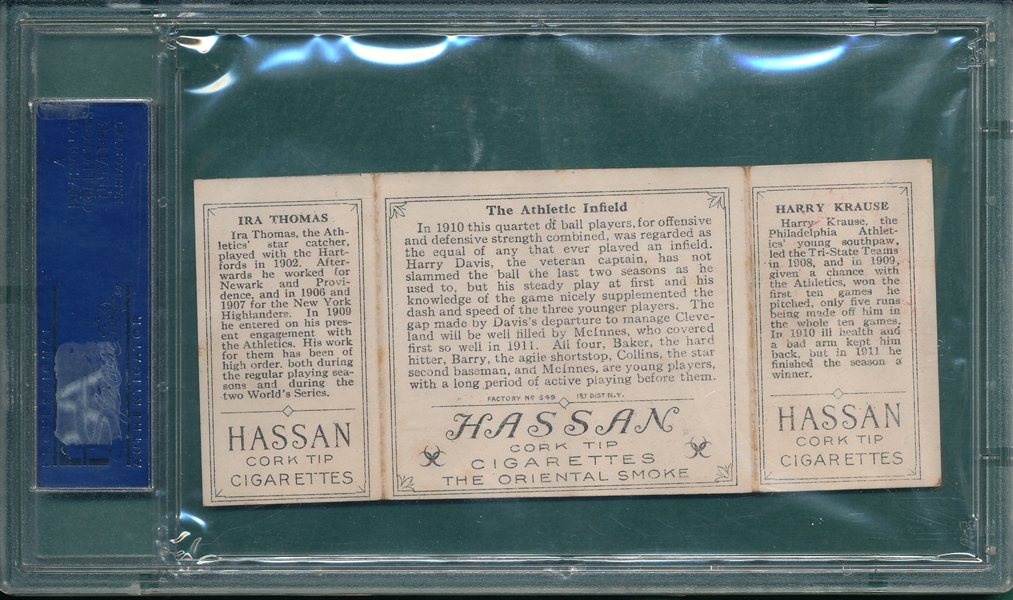 1912 T202 Athletic Infield Thomas/Krause Hassan Cigarettes PSA 5