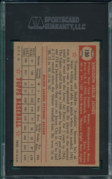 1952 Topps #130 Sheldon Jones SGC 6.5