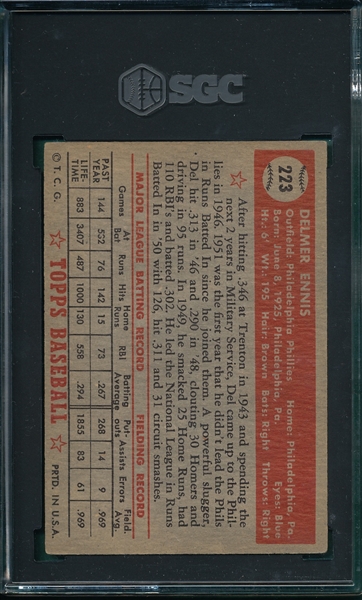 1952 Topps #223 Del Ennis SGC 6