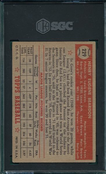1952 Topps #229 Gene Beardon SGC 6