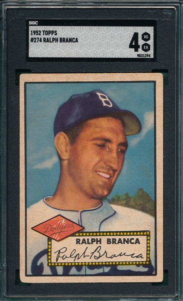 1952 Topps #274 Ralph Branca SGC 4