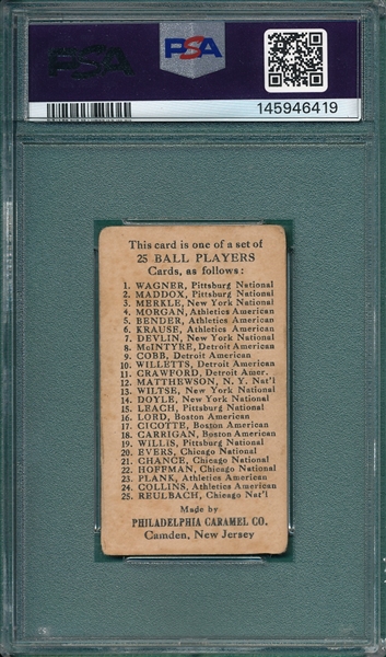 1909 E95 Crawford Philadelphia Caramel Co. PSA 2