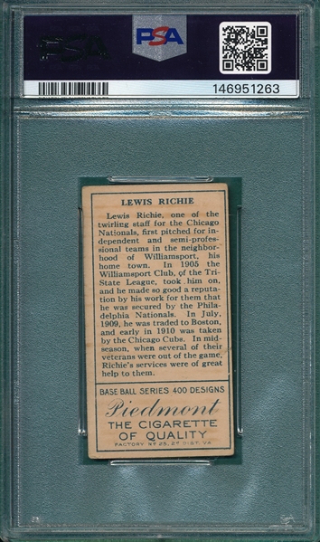 1911 T205 Richie Piedmont Cigarettes PSA 2