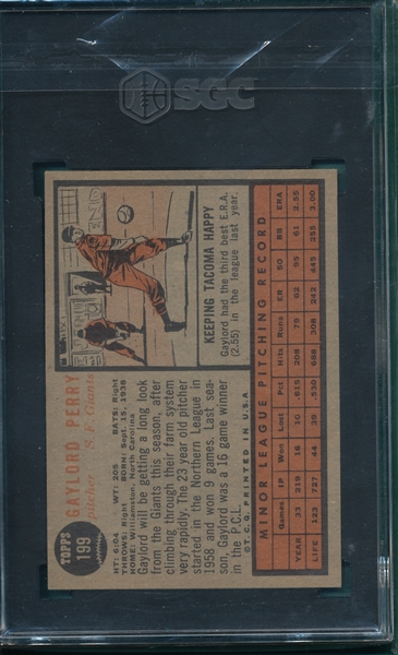 1962 Topps #199 Gaylord Perry SGC 5.5 *Rookie*