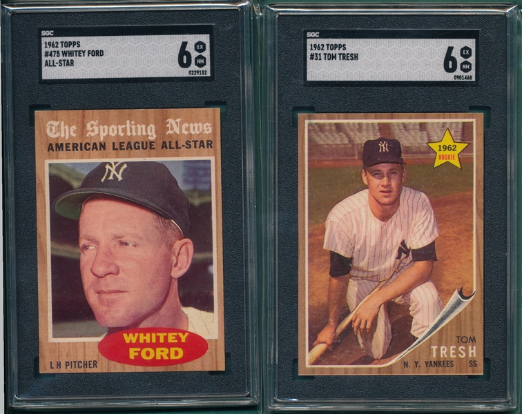1962 Topps #31 Tresh & #475 Ford, AS, Lot of (2), SGC 6