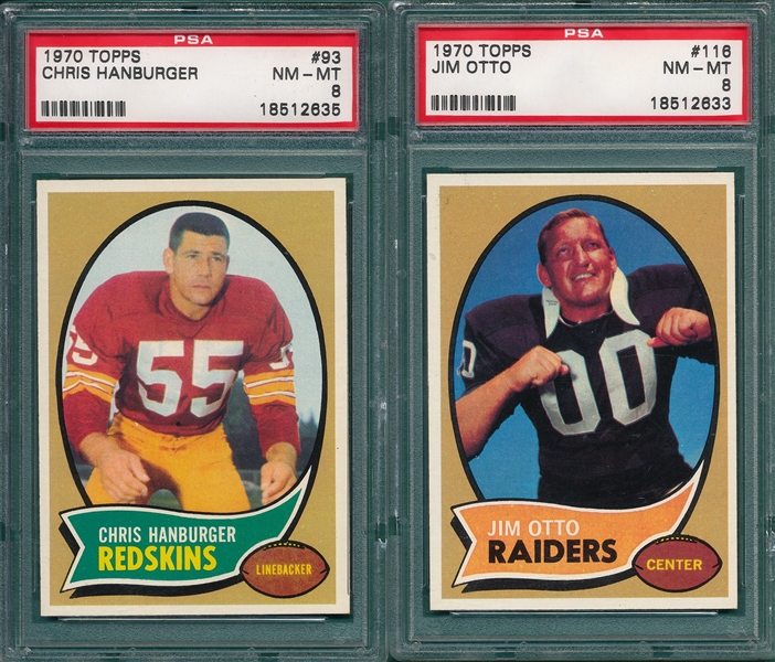 1970 Topps Football #93 Hanburger & #116 Otto, Lot of (2), PSA 8