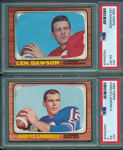 1966 Topps Football #27 Lamonica & #67 Dawson, Lot of (2) PSA
