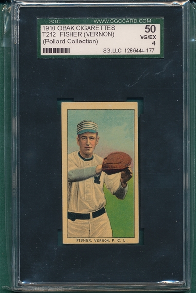 1910 T212-2 Fisher, Vernon, Obak Cigarettes SGC 50 *Mais Paper Waste*