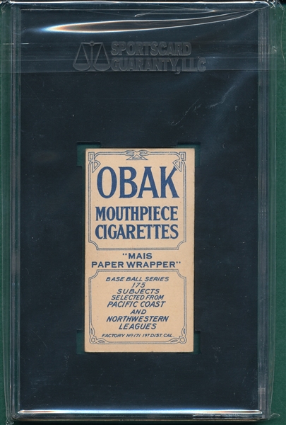 1910 T212-2 Fisher, Vernon, Obak Cigarettes SGC 50 *Mais Paper Waste*