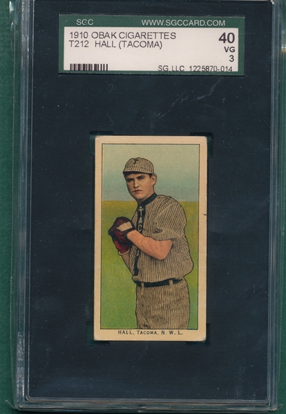 1910 T212-2 Hall, Tacoma Obak Cigarettes SGC 40 *Smoke Obak*