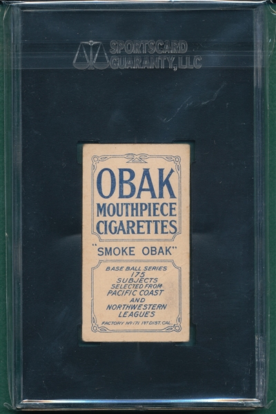 1910 T212-2 Hall, Tacoma Obak Cigarettes SGC 40 *Smoke Obak*