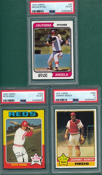1974-76 Topps/Kelloggs Lot of (5) W/ Nolan Ryan