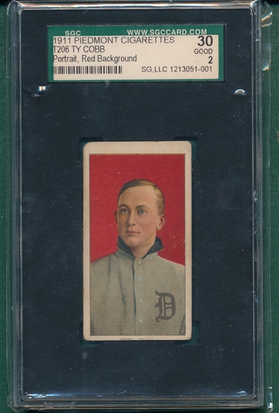 1909-1911 T206 Ty Cobb, Red Portrait, Piedmont Cigarettes SGC 30 *Factory 42*