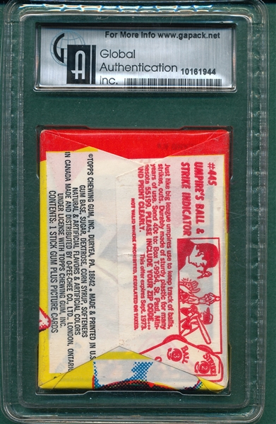 1973 Topps Baseball Unopened Pack GAI 8.5