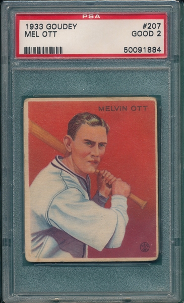 1933 Goudey #207 Mel Ott PSA 2