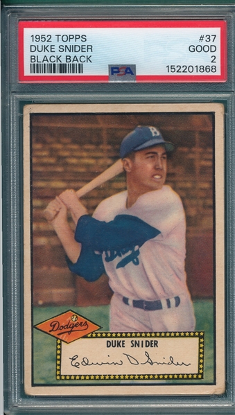 1952 Topps #37 Duke Snider PSA 2 *Black*