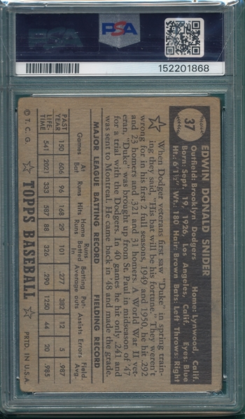 1952 Topps #37 Duke Snider PSA 2 *Black*