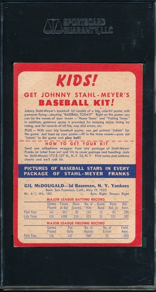 1954 Stahl-Meyer Franks Gil McDougald SGC Authentic