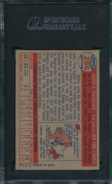 1957 Topps #286 Bobby Richardson SGC 82 *Rookie*