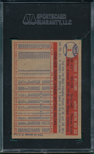 1957 Topps #1 Ted Williams SGC 60