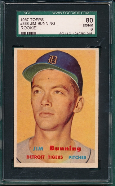 1957 Topps #338 Jim Bunning SGC 80 *Rookie*