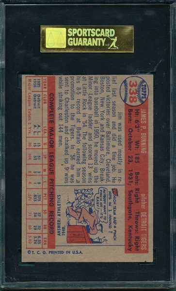 1957 Topps #338 Jim Bunning SGC 80 *Rookie*