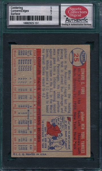 1957 Topps #25 Whitey Ford SCD 6