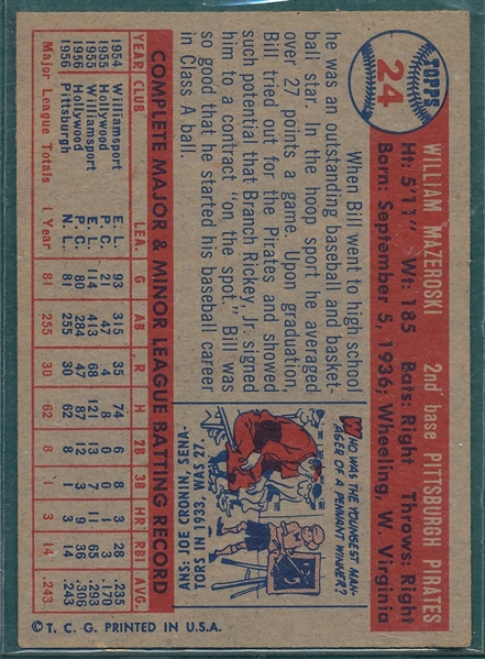 1957 Topps #24 Bill Mazeroski, Rookie