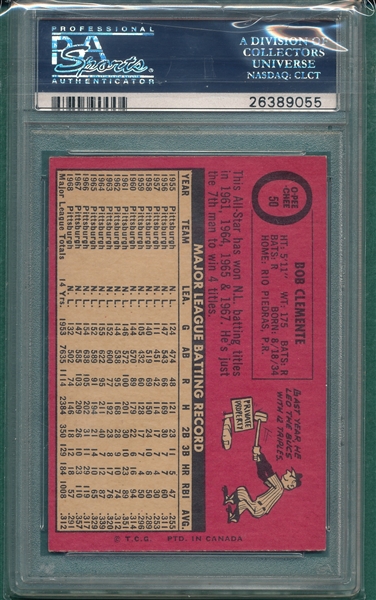 1969 O-Pee-Chee #50 Roberto Clemente PSA 6