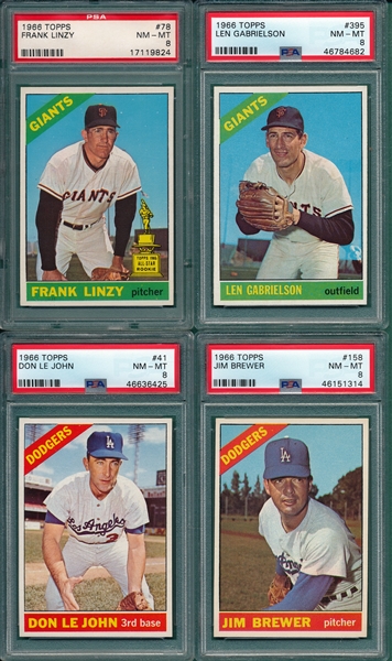 1966 Topps Lot of (4) W/ #158 Brewer PSA 8