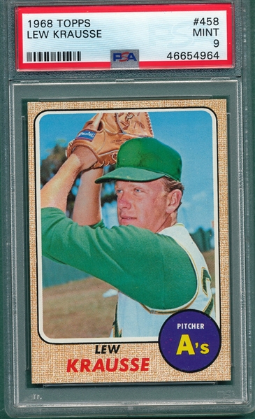 1968 Topps #458 Lew Krausse PSA 9