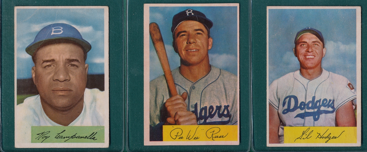 1954 Bowman #58 Reese, #138 Hodges & #90 Campanella, Lot of (3)