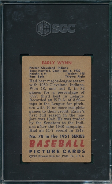 1951 Bowman #78 Early Wynn SGC 4