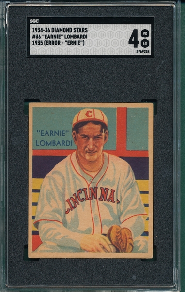 1934-36 Diamond Stars #36 Ernie Lombardi SGC 4 *Earnie*