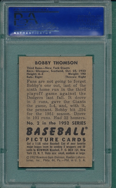 1952 Bowman #2 Bobby Thomson PSA 6