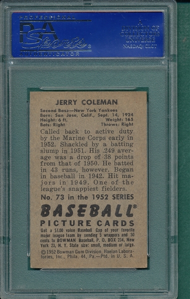 1952 Bowman #73 Jerry Coleman PSA 6