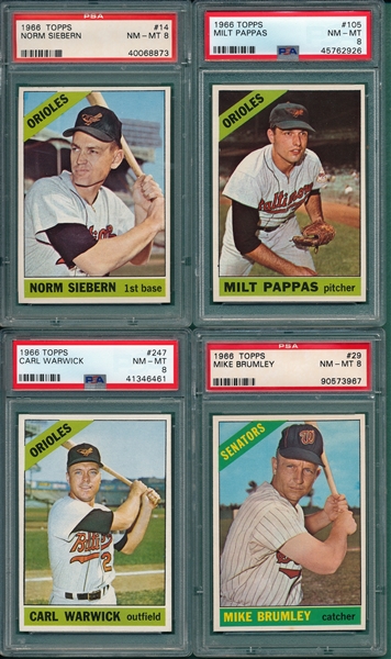 1966 Topps Lot of (4) W/ #14 Siebern PSA 8