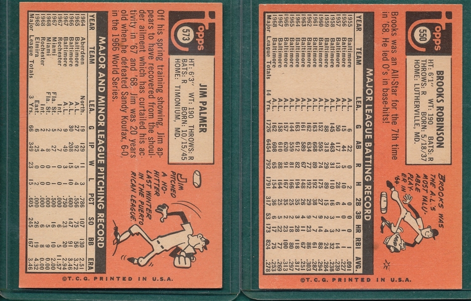 1969 Topps #550 Brooks Robinson & #573 Palmer, Lot of (2)
