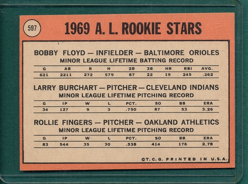 1969 Topps #597 Rollie Fingers, Rookie