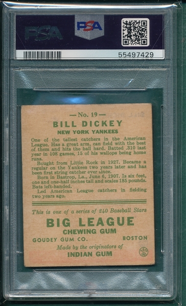 1933 Goudey #19 Bill Dickey PSA 3