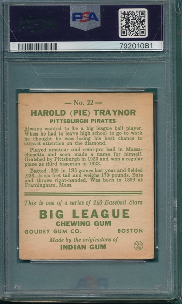 1933 Goudey #22 Pie Traynor PSA 3