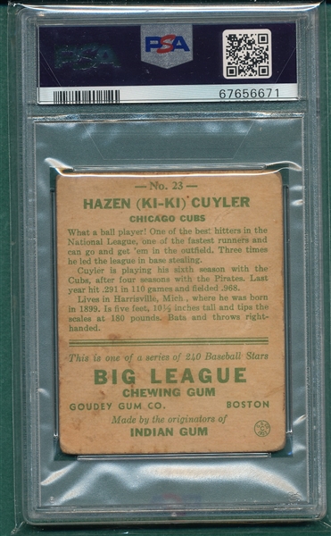 1933 Goudey #23 Ki Ki Cuyler PSA 2