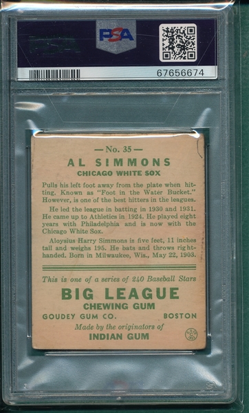 1933 Goudey #35 Al Simmons PSA 2.5